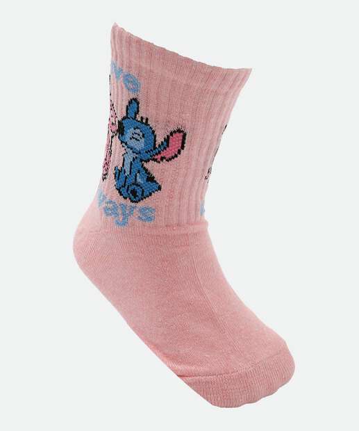 Kit 2 Meias Infantil Estampa Stitch Disney Rosa