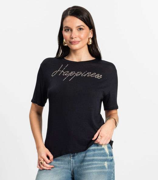 Blusa Feminina Manga Curta Visco Tricot Rovitex Preto