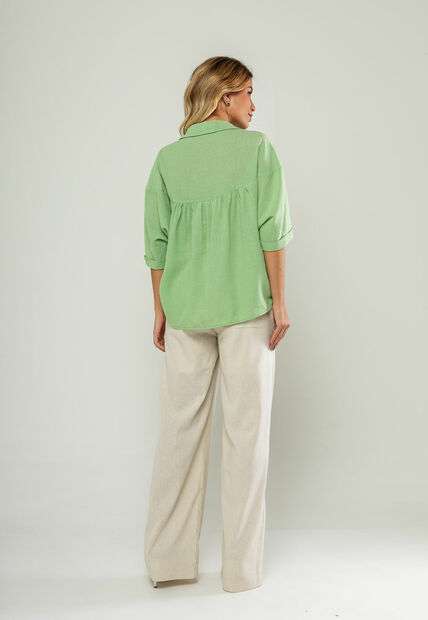 Blusa Ampla Manga Curta E Decote V Verde Salvatore