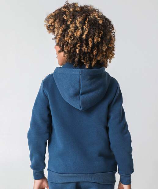 Casaco Infantil Moletom Flanelado Capuz Marisa Tam 4 a 10 Azul