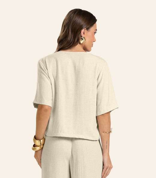 T- shirt em V Feminina Endless Bege