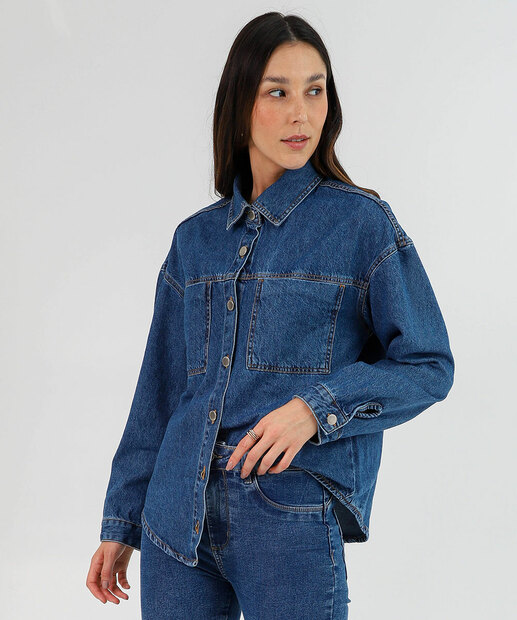 Image_Jaqueta Feminina Jeans Oversized Bolsos Marisa Azul