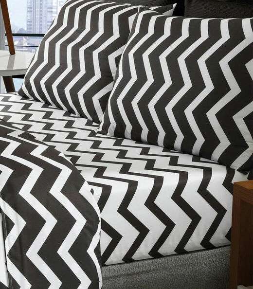 Jogo de Cama Chevron Queen Lar E Lazer Preto