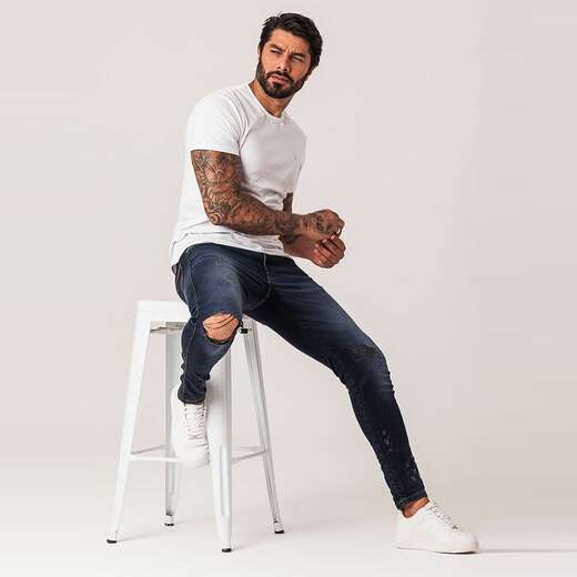 Calça Jeans Super Skinny Puídos Masculina Zune