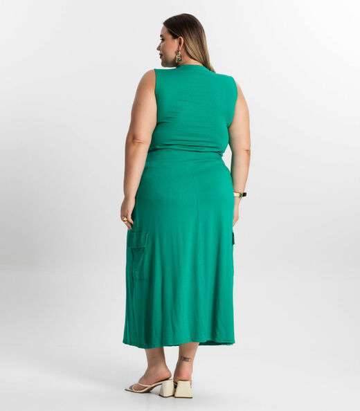 Conjunto Plus Size Regata Com Saia Secret Glam Verde