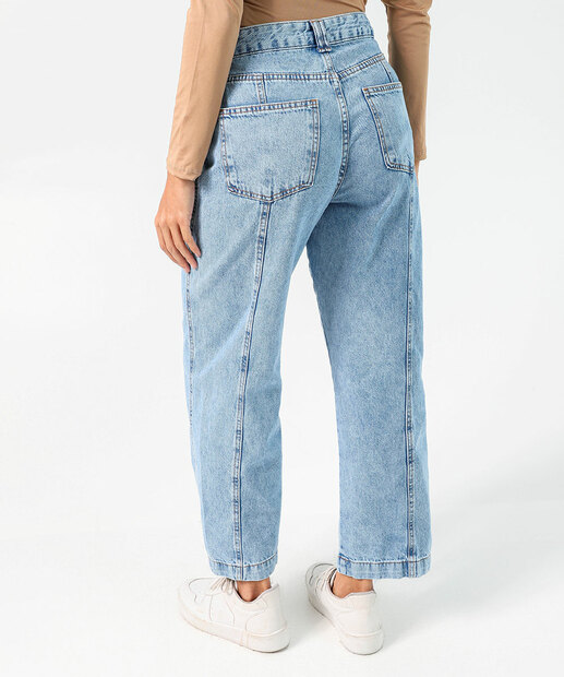 Calça Jeans Barrel Feminina Bolsos Marisa Azul