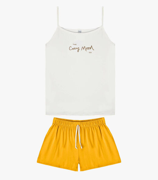 Pijama Feminino Blusa De Alça E Short Infinita Cor Amarelo