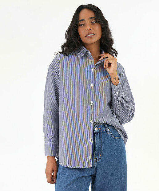 Image_Camisa Feminina Listrada Manga Longa Marisa Azul