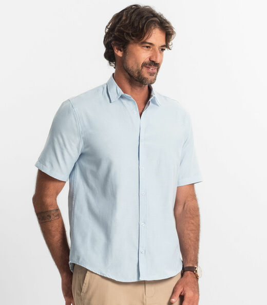 Camisa Social Masculina Manga Curta Select Azul