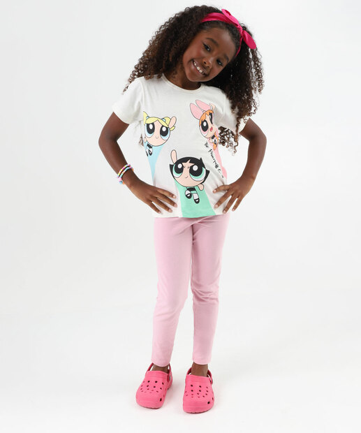 Blusa Infantil Meninas Super Poderosas Tam 4 a 10 Off White