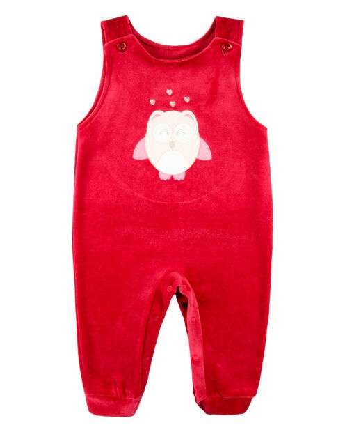 Macacão Bebe Menina Salopete Plush e Body Suedine Bordado Corujinha - Bordo