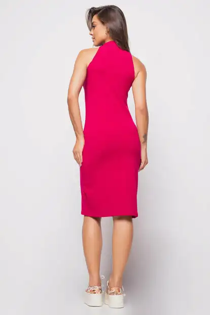 Vestido  Midi Regata Cava Americana Canelado Rosa
