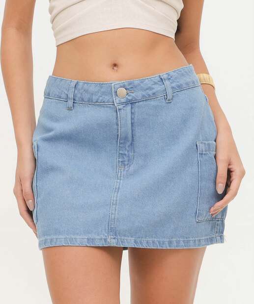 Mini Saia Jeans Feminina Cargo