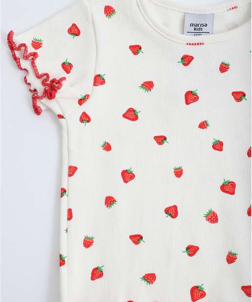 Blusa Infantil Canelada Morangos Marisa Tam 1 a 3 Off White