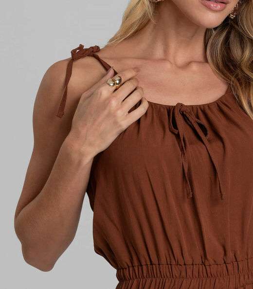 Vestido Midi Feminino De Alça Em Viscose Dianna Marrom
