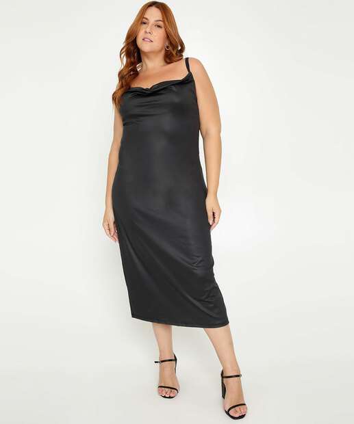 Vestido Plus Size Feminino Midi Brilho Alças Finas Marisa