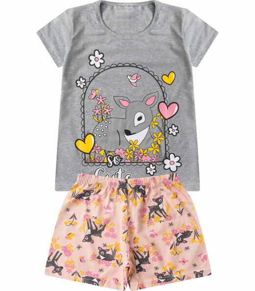 Image_Pijama Infantil Menina Curto Algodão Select Cinza