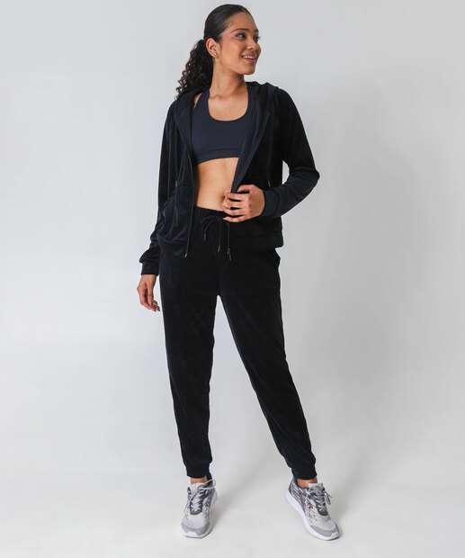 Casaco Feminino Fitness Plush Capuz Marisa Preto