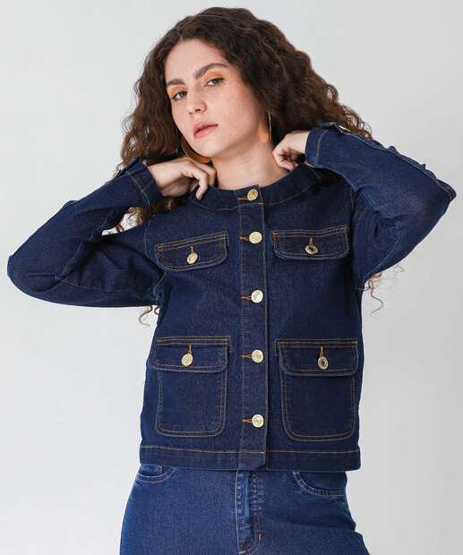 Image_Jaqueta Feminina Jeans Bolsos Marisa Azul