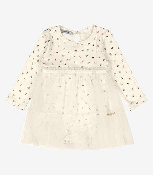 Vestido Infantil Manga Longa Trick Nick Bege