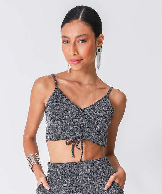 Image_Blusa Cropped Feminina Brilho Lurex Marisa Preto