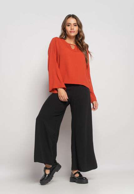 Blusa Manga Longa Flare Viscolinho Telha Salvatore