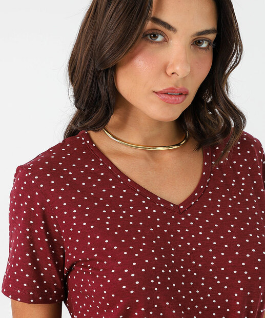 Blusa Feminina Estampa Poá Manga Curta Marisa Vermelho