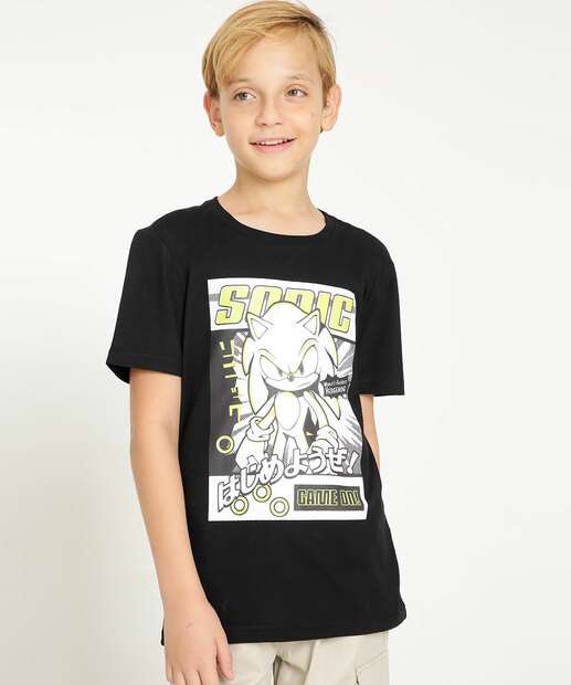 Camiseta Juvenil Manga Curta Estampa Sonic