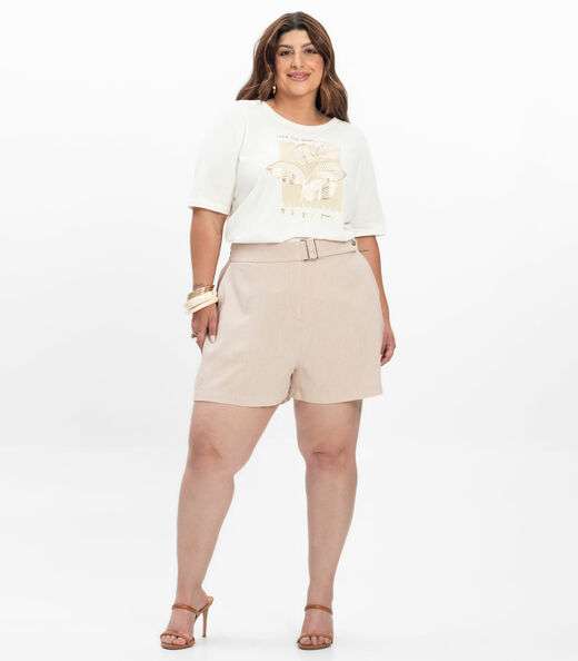 Camiseta Feminina Plus Size Secret Glam Bege