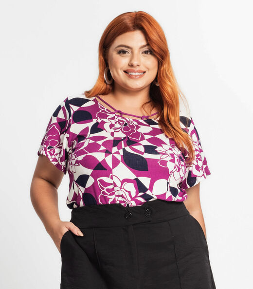 Blusa Manga Curta Feminina Plus Size Secret Glam Roxo