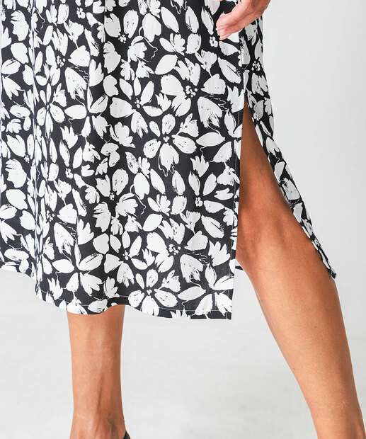 Saia Midi Feminina Estampa Flores Babado Marisa Preto