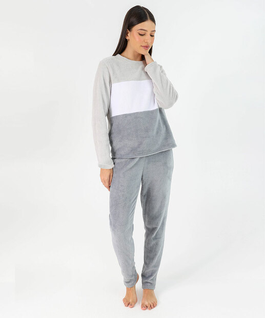 Image_Pijama Feminino Plush Recorte Manga Longa Marisa Cinza