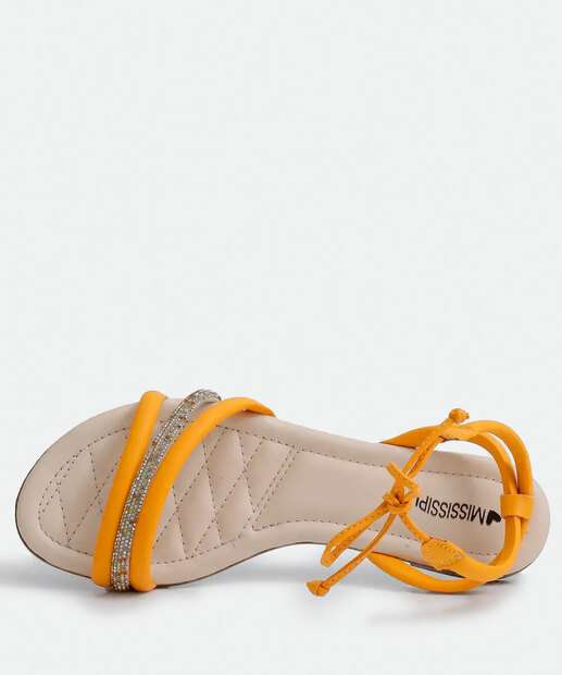 Sandália Feminina Rasteira Strass Amarração Mississipi