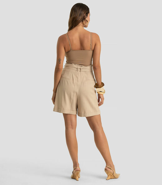 Shorts Feminino Com Cinto Viscolinho Dianna Marrom
