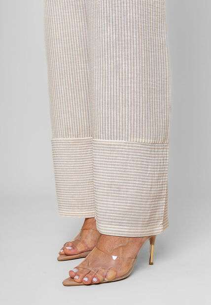 Calça Pantalona Alfaiataria Listrada Bege Salvatore