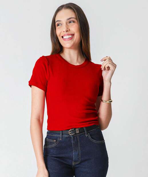 Image_Blusa Feminina Canelada Manga Curta Marisa Vermelho