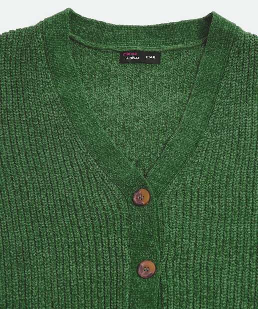 Cardigan Plus Size Feminino Chenille Botões Marisa