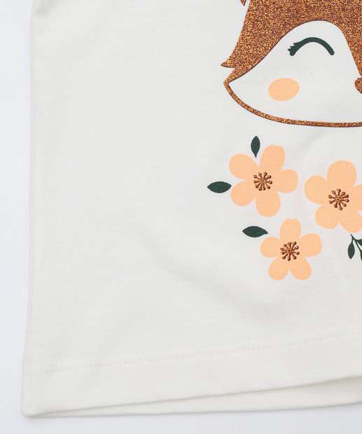 Camiseta Infantil Estampa Raposa Marisa Tam 1 a 5 Off White