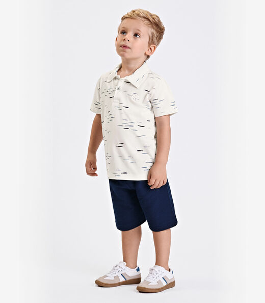 Conjunto Verão Menino Polo Com Bermuda Trick Nick Bege