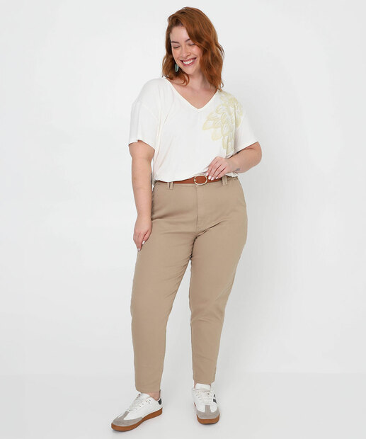 Image_Calça Plus Size Feminina Mom Sarja Sawary Bege