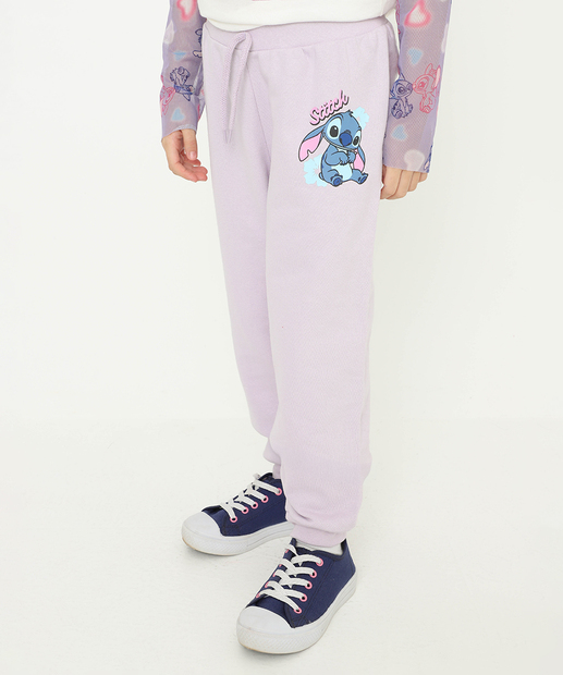 Calça Infantil Moletom Flanelado Stitch Tam 4 a 10 Lilás