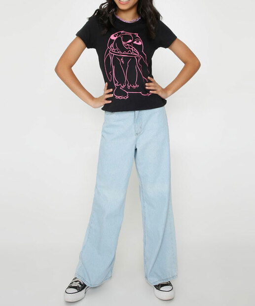Blusa Juvenil Estampa Stitch Disney Tam 10 a 16