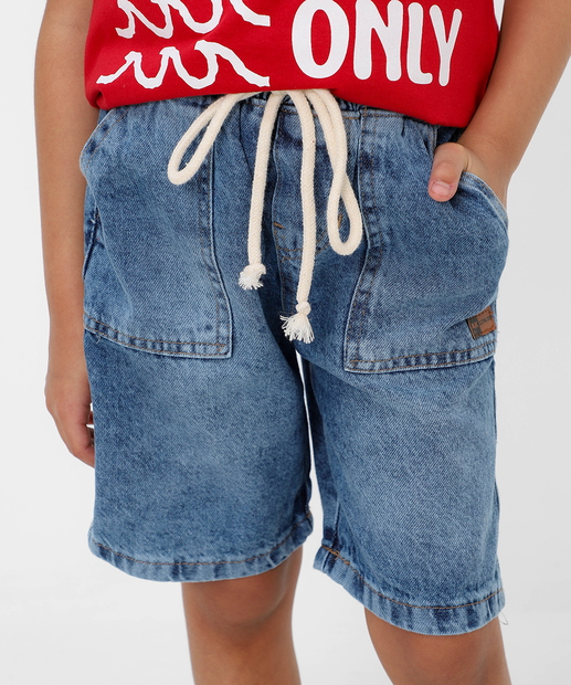 Bermuda Infantil Jeans Bolso Tam 04 a 08 Azul