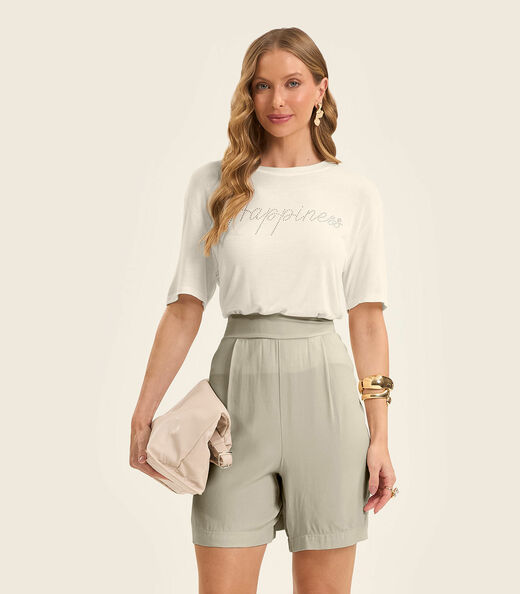 Blusa Feminina Manga Curta Visco Tricot Rovitex Bege