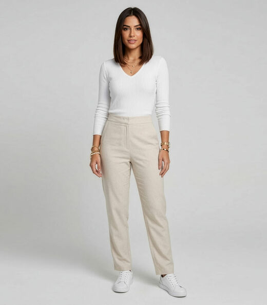 Blusa Manga Longa Em Ribana Canelada Rovitex Branco