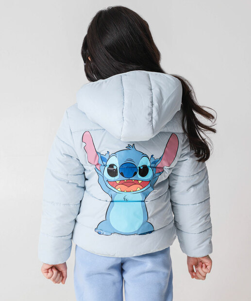 Jaqueta Infantil Puffer Capuz Stitch Tam 4 a 10 Azul