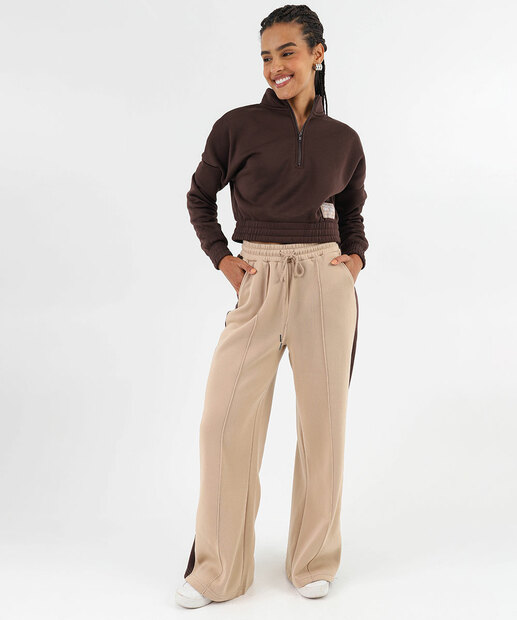 Image_Calça Moletom Wide Leg Feminina Recorte Marisa Bege