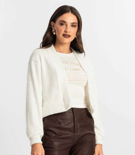 Cardigan Feminino Tricô Felpudo Endless Bege