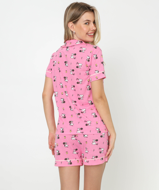 Pijama Feminino Americano  Manga Curta Snoopy Rosa