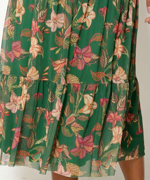 Saia Midi Feminina Tule Estampa Floral Marisa